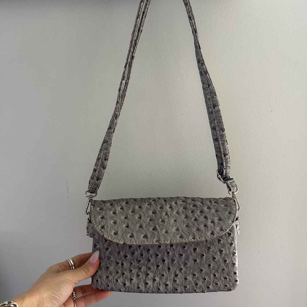 Gray Ostrich Pattern Shoulder Bag